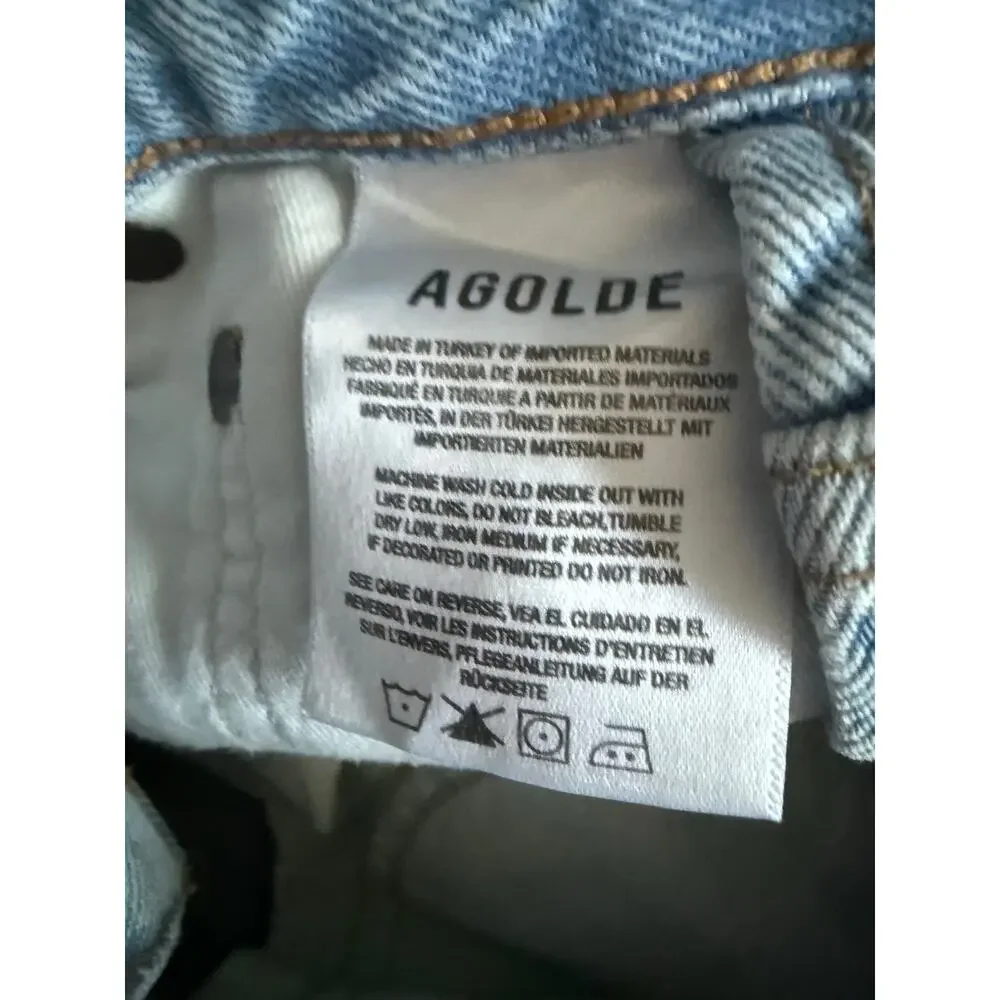 AGOLDE Vida Split Hem Long Denim Shorts Size 26 Light Wash